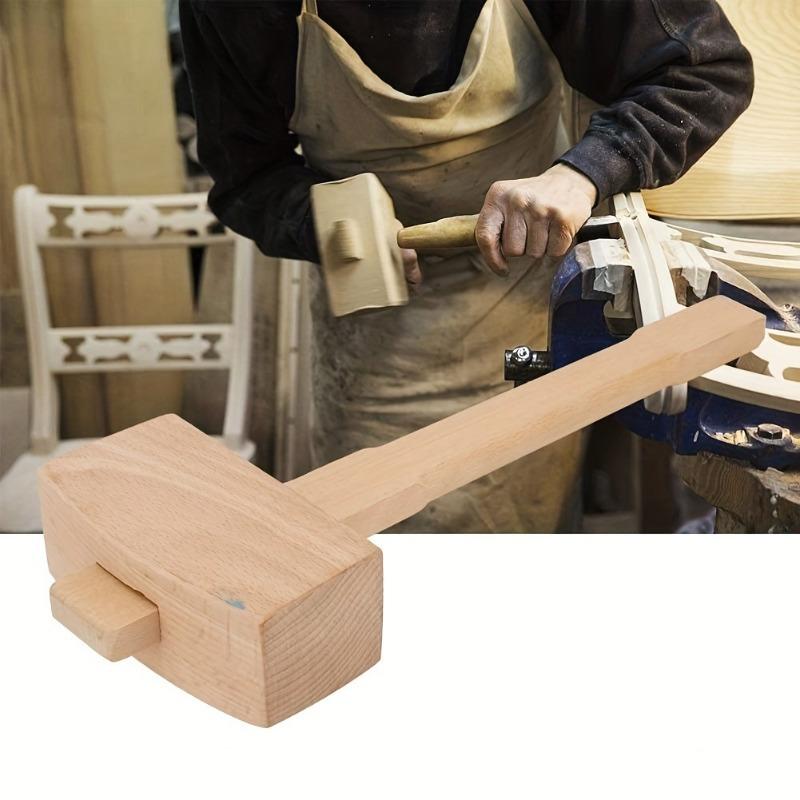 Mallet Wood Carving - 1 Stück DIY Leder-Buchenholz-Schreinerhammer mit Holzkopf,